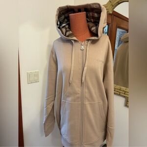 Men’s Burberry classic check, embroidered cotton, zip front hoodie size large